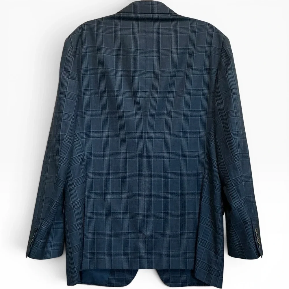 RARE Nikky Verbier Capri Blue Glen Plaid Sport Coat Blazer‎ Mens 44R Tailored